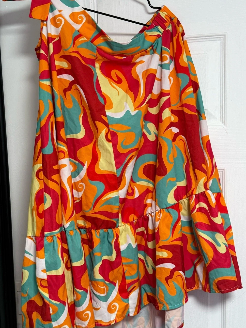SHEIN Neon Swirl One-Shoulder Sundress in Pink, Green, Yellow, Orange